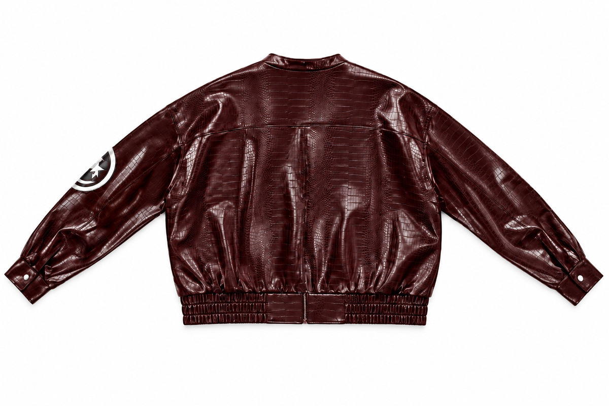 Maroon Varsity Crocodile Leather Jacket