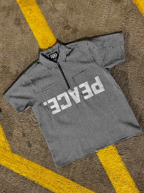 DXP "PEACE" Short Sleeve Stripe 1/2 Zip Shirt