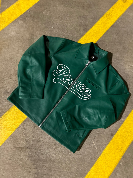 DXP Green Varsity Script Leather Jacket