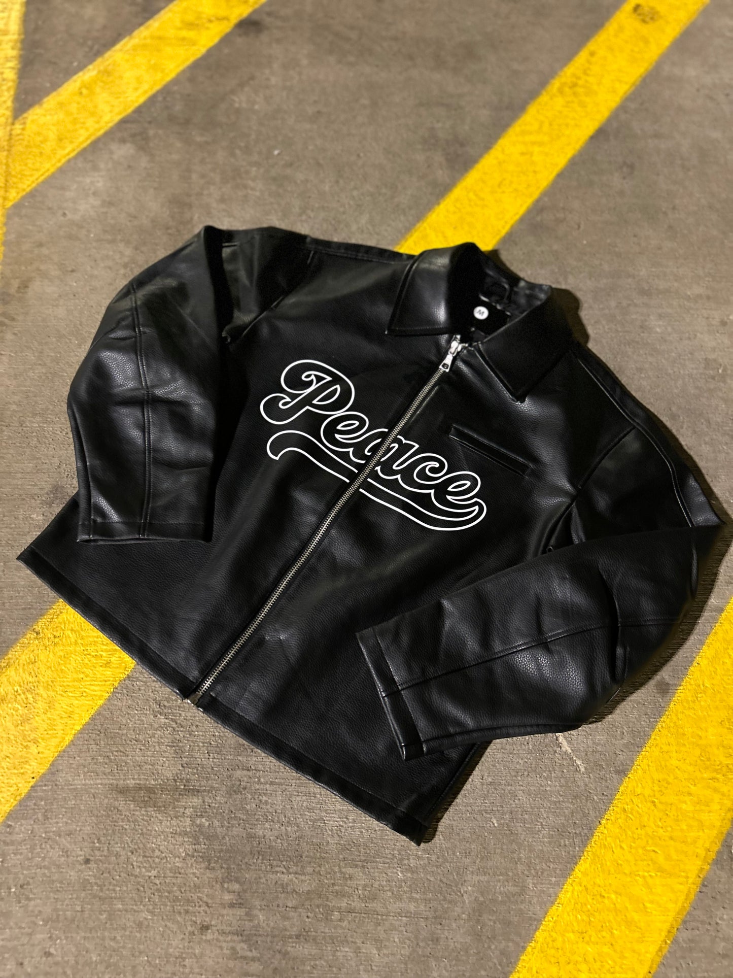 DXP Black Varsity Script Leather Jacket