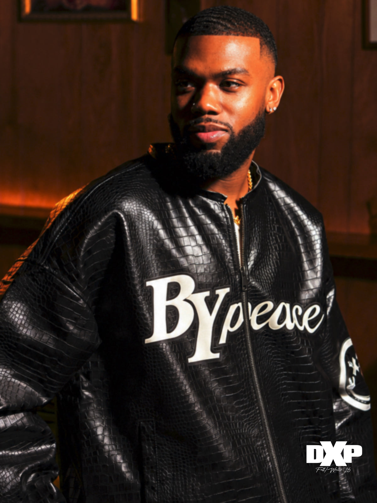 Black Varsity Crocodile Leather Jacket