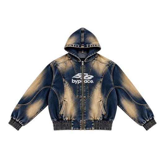 Vintage Washed Denim Zip Up 58 Hoodie