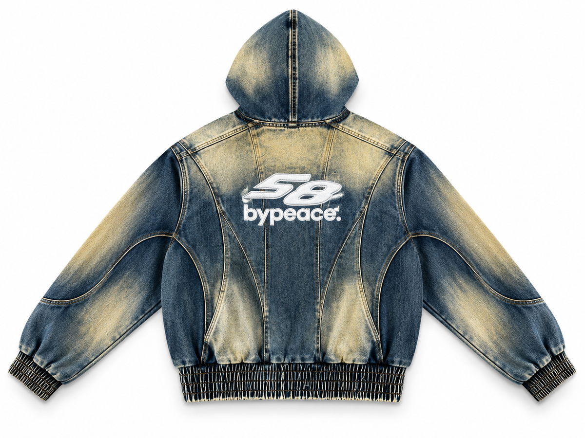 Vintage Washed Denim Zip Up 58 Hoodie