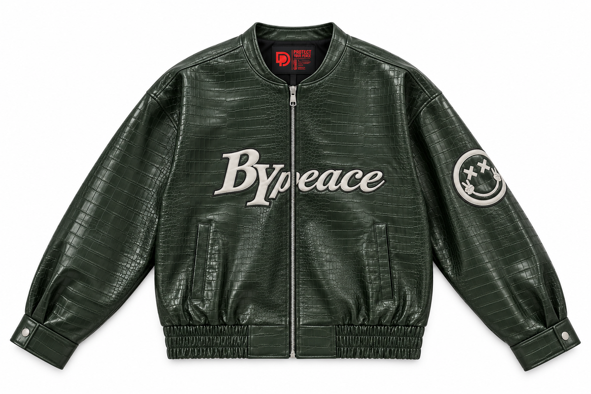 Deep Green Varsity Crocodile Leather Jacket