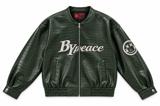 Deep Green Varsity Crocodile Leather Jacket