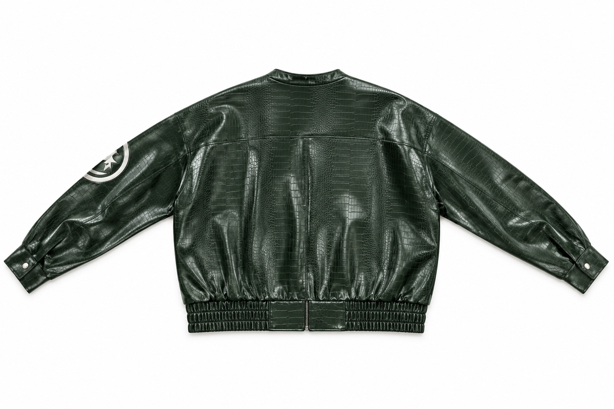 Deep Green Varsity Crocodile Leather Jacket