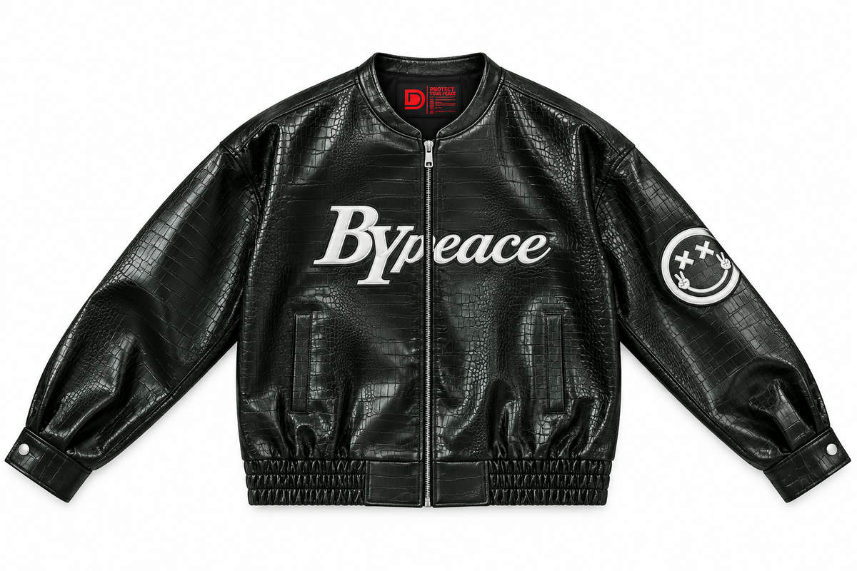 Black Varsity Crocodile Leather Jacket