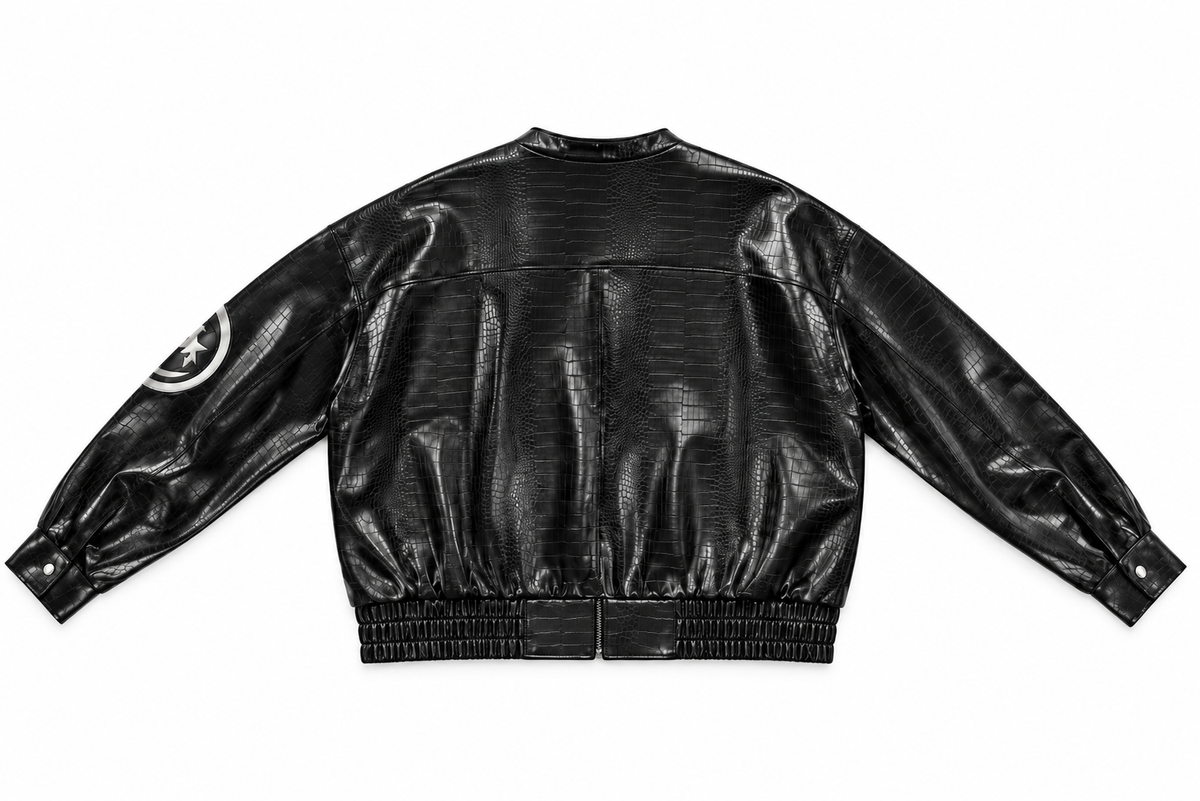 Black Varsity Crocodile Leather Jacket