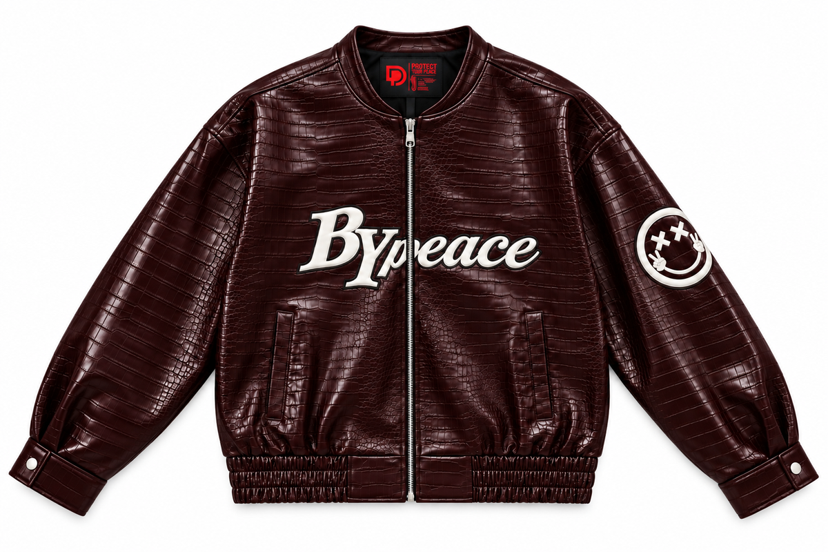 Maroon Varsity Crocodile Leather Jacket
