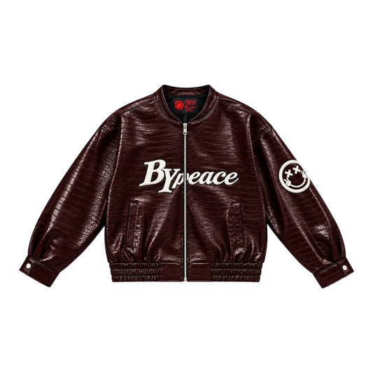 Maroon Varsity Crocodile Leather Jacket