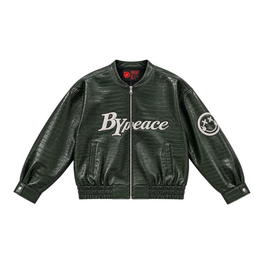 Deep Green Varsity Crocodile Leather Jacket