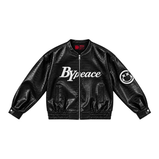 Black Varsity Crocodile Leather Jacket