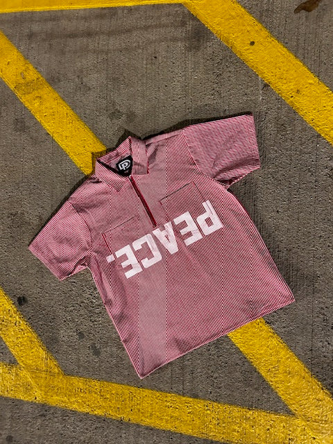 DXP "PEACE" Short Sleeve Stripe 1/2 Zip Shirt (Red)